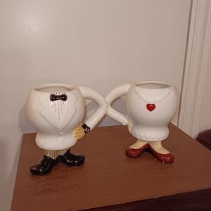 NEW FLAWLESS Exquisite FIGI Pair MAN & WOMAN COUPLE Ceramic White COFFEE MUGS A5
